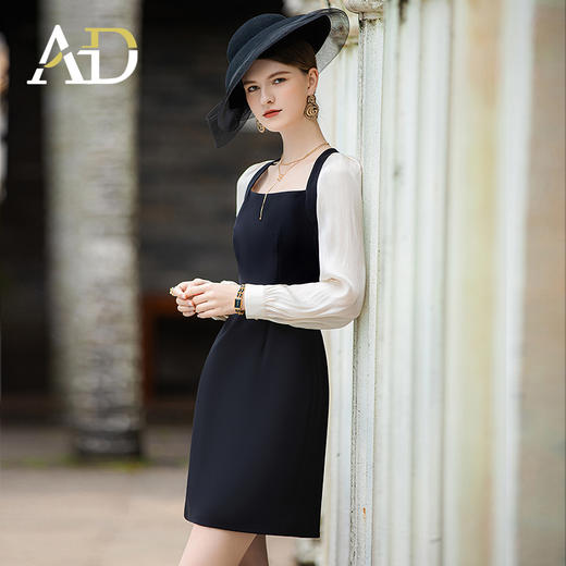 AD洋气鎏光纱接拼连衣裙女法式名媛赫本风小黑裙气质女神范裙子夏 商品图2