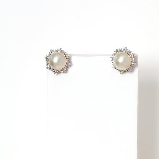 美裕 银925海水珍珠耳钉（贝附珠）13-14mm白 106579 商品图2