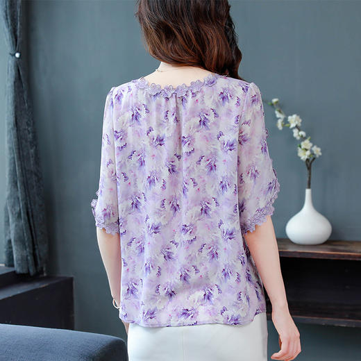 KQL A83N6298飞飞袖刺绣碎花衬衫洋气时尚雪纺上衣 商品图3