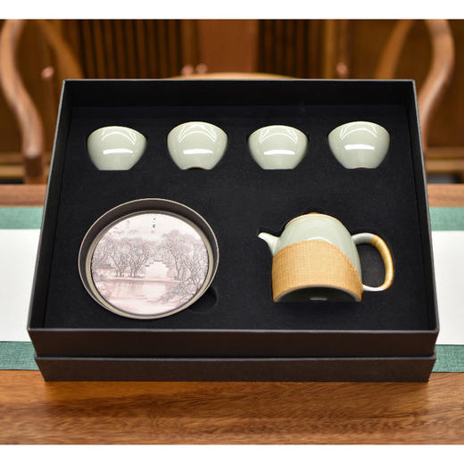 羽诗制造出品 江南竹语套装非遗竹编青瓷茶具陶瓷壶承文创礼盒 商品图4