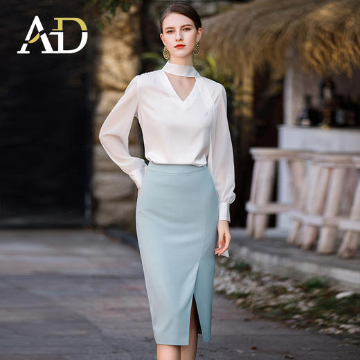 AD播音艺考主持人正装女OL通勤白色衬衫职业装上衣大学生面试服装 商品图2