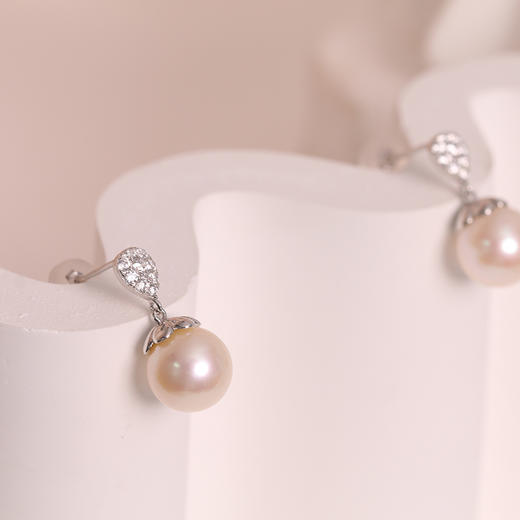 美裕 银925淡水珍珠耳钉9-10mm白 106576 商品图2