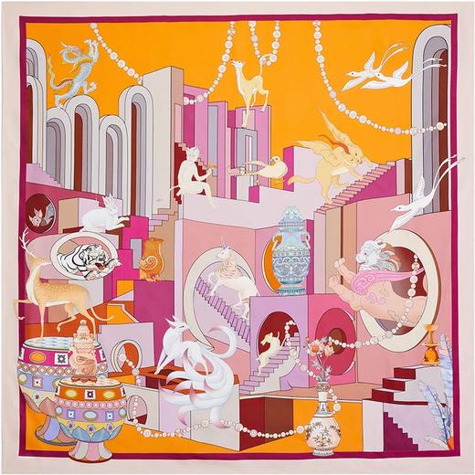 SAINTJOY/上久楷 双面印花真丝方巾  神兽之约  FJS22033-1 商品图9