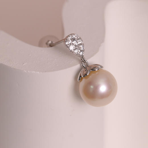 美裕 银925淡水珍珠耳钉9-10mm白 106576 商品图1