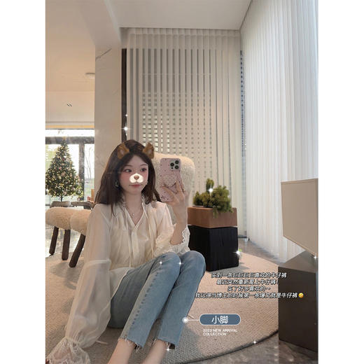 M码 金蘑菇菇 漫画腿牛仔裤 / 毛须边复古蓝百搭九分牛仔裤 商品图2