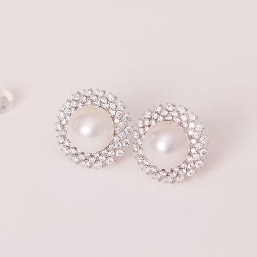 美裕 银925淡水珍珠耳钉 9-10mm白 106603 商品图1