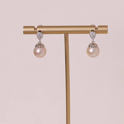 美裕 银925淡水珍珠耳钉9-10mm白 106576 商品图3