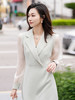 绿色拼接网纱泡泡袖连衣裙女神范儿气质西装裙a字裙夏新款 商品缩略图2