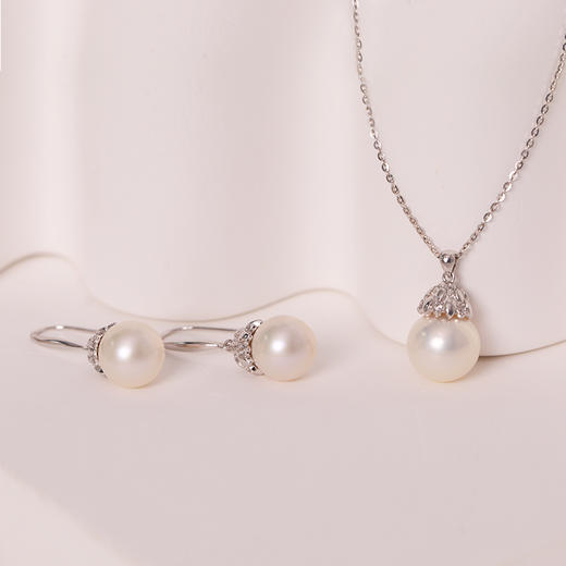 美裕  银925淡水珍珠耳钉 9-10mm白106569 商品图3