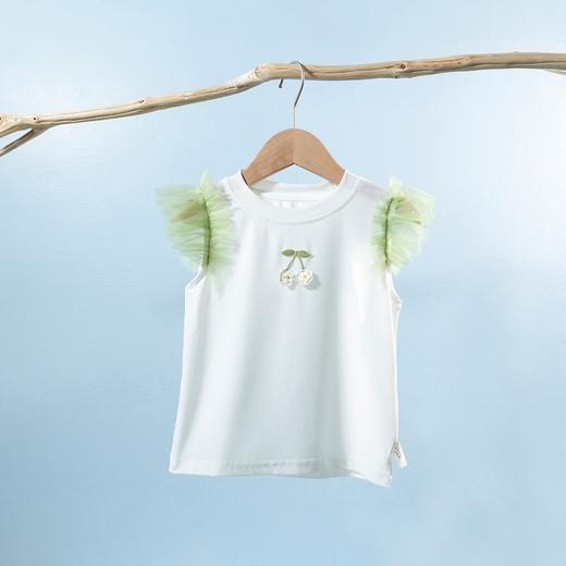 贝贝怡夏季儿童女宝宝夏装衣服时尚轻薄女孩短袖花边T恤飞袖上衣 商品图10