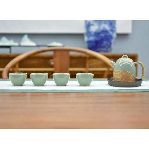 羽诗制造出品 江南竹语套装非遗竹编青瓷茶具陶瓷壶承文创礼盒 商品图0