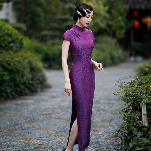 MY 8001民国风中长款开叉圆襟真丝改良喜妈妈旗袍 商品图3