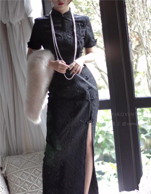 801#【复团】喵娘精工丨定制日版复古vintage改良暗纹军阀太太国风定制黑色古着旗袍 商品图2