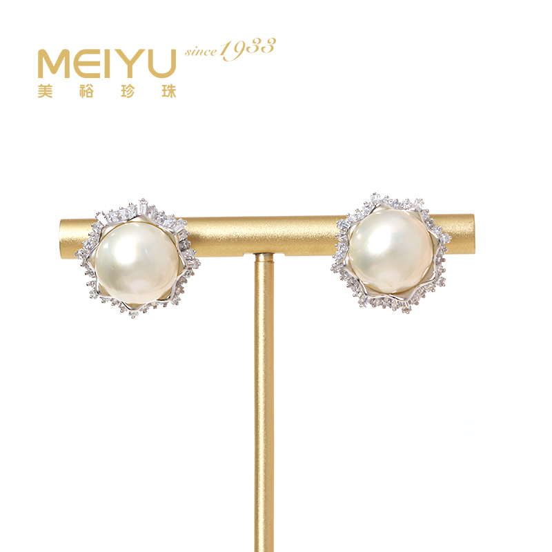 美裕 银925海水珍珠耳钉（贝附珠）13-14mm白 106579