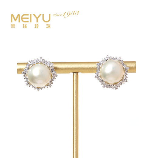 美裕 银925海水珍珠耳钉（贝附珠）13-14mm白 106579 商品图0