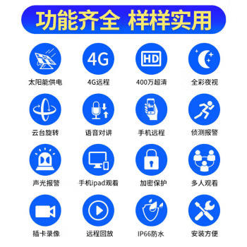 太阳能4g监控无需网络户外无死角手机远程360度全景农村高清夜视防水监控器家用室外免插电摄像头 商品图6