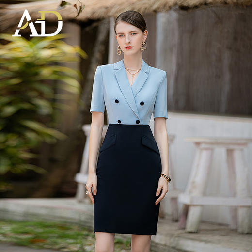 AD高级感职业西装洋装女夏季通勤短袖拼接ol气质商务工作装裙子 商品图1