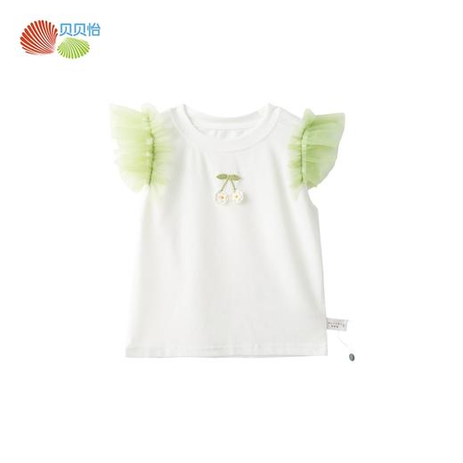 贝贝怡夏季儿童女宝宝夏装衣服时尚轻薄女孩短袖花边T恤飞袖上衣 商品图4