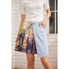 两三事华丽流派夏季复古压褶油画印花拼接牛仔半身裙 商品缩略图1
