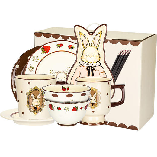 摩登主妇原创复古赫拉兔陶瓷餐具礼盒套装家用可爱碗盘碟米饭碗 商品图4