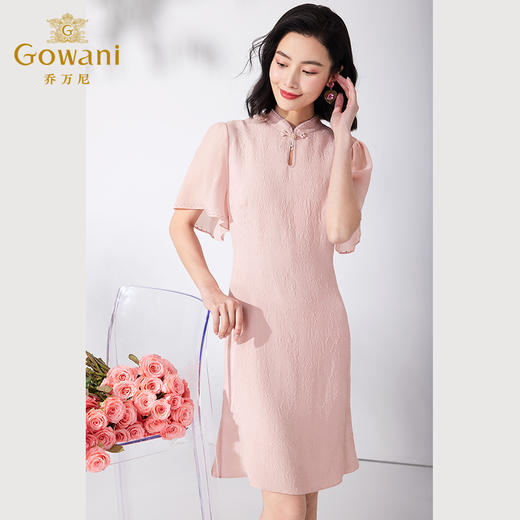 Gowani乔万尼真丝桑蚕丝连衣裙新中式旗袍设计小飞袖ET2E323102 商品图1