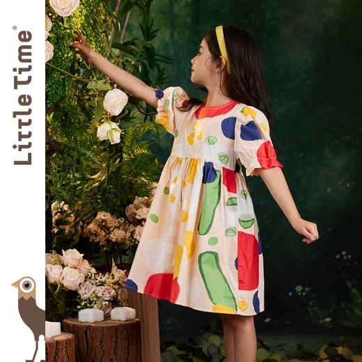 littletime女童连衣裙2023夏季新款不规则圆点印花连衣裙儿童裙子 商品图1