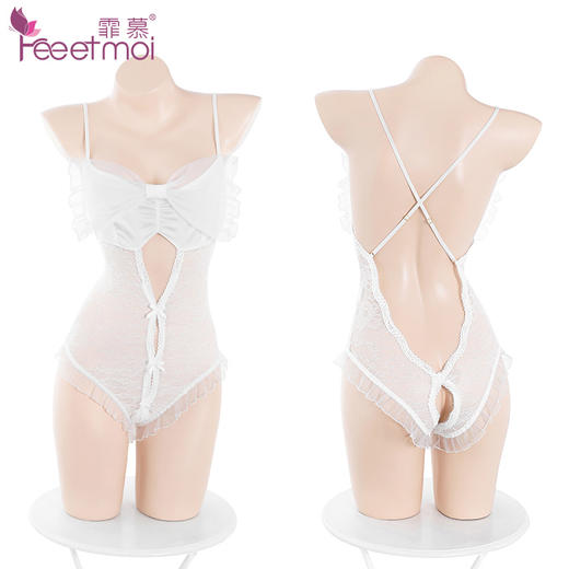 【情趣内衣】蝴蝶掩胸蕾丝开裆连体衣 商品图10