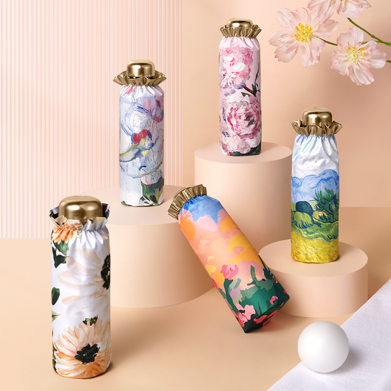 【黑胶款】新品❗‪行走的油画🌷高颜值【‫油画系晴雨两用雨伞】⁮ UPF50+‫ 有效阻隔紫外线≥99%⁣ 🔹轻量化设计，⁢仅约220g，​随身可带 🔹五折设计，‎小至17cm，一掌可握