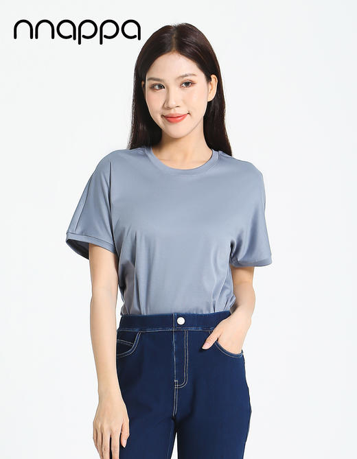 液氨棉女凉感T恤落肩圆领短袖7266 商品图0