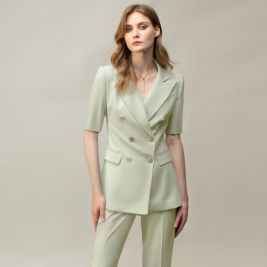 夏季高端绿色西装套裤女名媛修身职业西服套装薄款艺考面试工作服C13211+P13211 商品图2