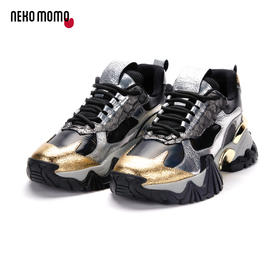 nekomomo2023年春季新款商场同款丝绸牛皮厚底平跟运动鞋老爹鞋女M32031