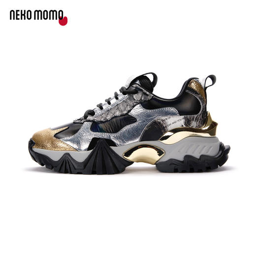 nekomomo2023年春季新款商场同款丝绸牛皮厚底平跟运动鞋老爹鞋女M32031 商品图1