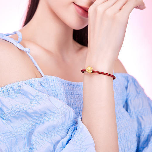 周六福黄金手链足金定价好运起飞萌趣动物生肖兔转运珠红手绳手饰 商品图4