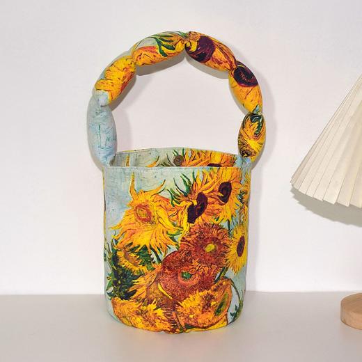 梵高莫奈油画复古野玫瑰向日葵充棉肩带水桶包 小号女便当袋饭盒手提包 商品图4