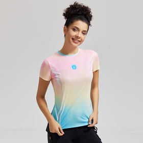 范斯蒂克 晕染圆领短袖运动健身上衣透气运动服时尚