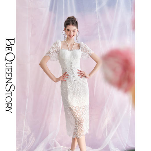 【孤品样衣，不退不换】【青栀白茶】法式气质显瘦蕾丝连衣裙2023夏季新款 商品图0