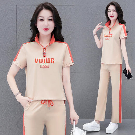 夏季新款，直筒裤广场舞休闲薄款运动装夏装运动服女短袖套装QB-YZ7573 商品图1