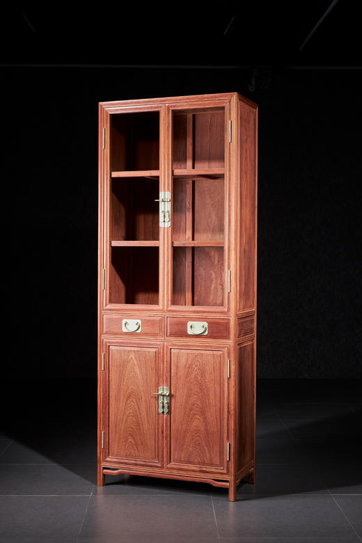 红桥红  家具严选  缅甸花梨（大果紫檀）【75 层架形明式玻璃 书柜】 商品图1