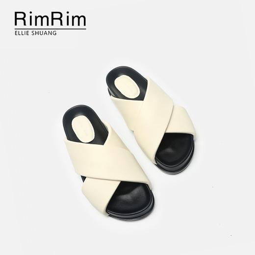 RIMRIM 面包拖鞋 绵羊皮 厚底2.5cm 质地柔软 黑色/白色 商品图3