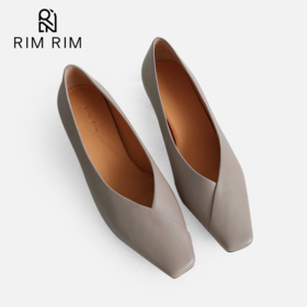 RIMRIM 中跟V口奶奶鞋 纳帕牛皮 3cm鞋跟增高 黑色/白色/灰色