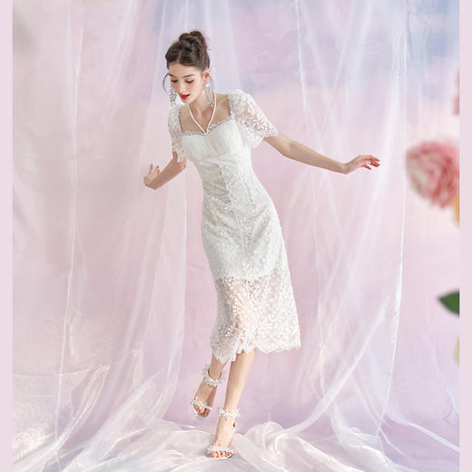 【孤品样衣，不退不换】【青栀白茶】法式气质显瘦蕾丝连衣裙2023夏季新款 商品图3