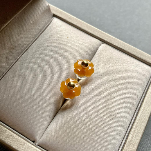 冰种黄翡小花耳钉18k黄金镶嵌 商品图5