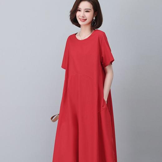 棉质文艺复古风，大码宽松妈妈装纯色连衣裙HR-WG86669 商品图2