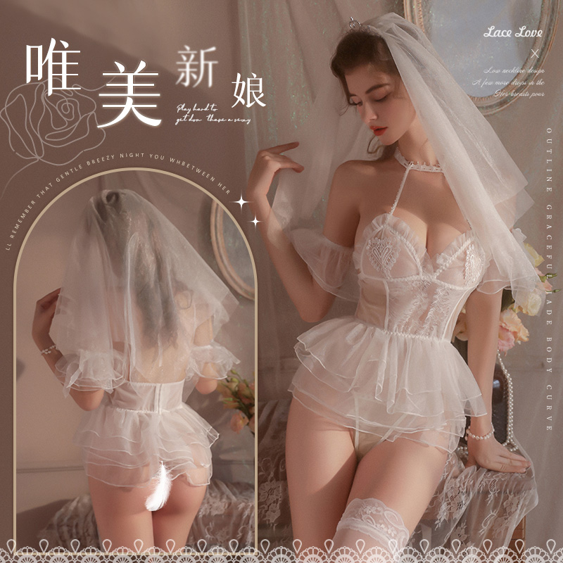 【情趣内衣】甜蜜浪漫新娘套装5509 唯美新娘5层水晶网纱蓬蓬裙亮钻皇冠头纱