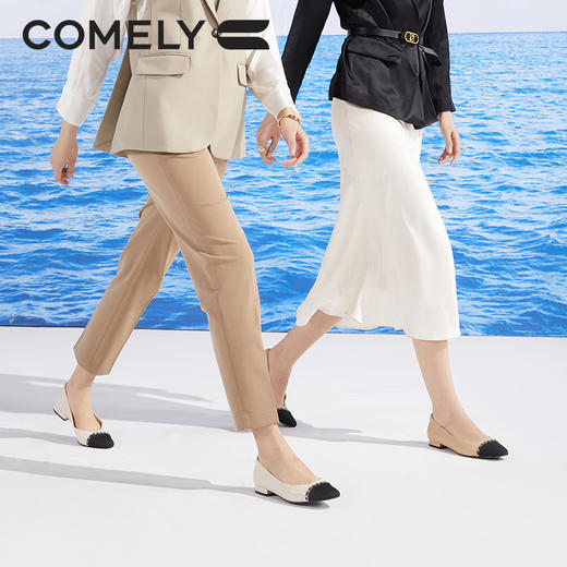 康莉KYQ3A067单鞋女低跟法式拼接小香风羊皮软底女鞋 商品图1