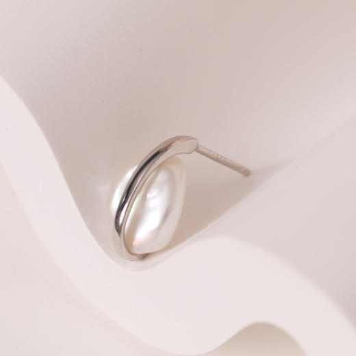 美裕 银925淡水珍珠耳钉 9-10mm白，异形 106543 商品图4