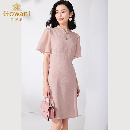 Gowani乔万尼真丝桑蚕丝连衣裙新中式旗袍设计小飞袖ET2E323102 商品图2
