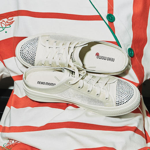 nekomomo春夏季商场同款牛皮网面透气镶钻时尚平底中跟穆勒拖鞋女10601 商品图3