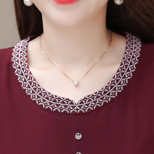 夏季简约，中长款开衩假两件休闲裙中老年妈妈装雪纺裙短袖连衣裙QYM-TYP-82A801-Y 商品图3