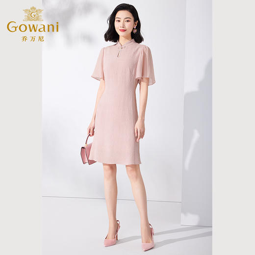 Gowani乔万尼真丝桑蚕丝连衣裙新中式旗袍设计小飞袖ET2E323102 商品图3